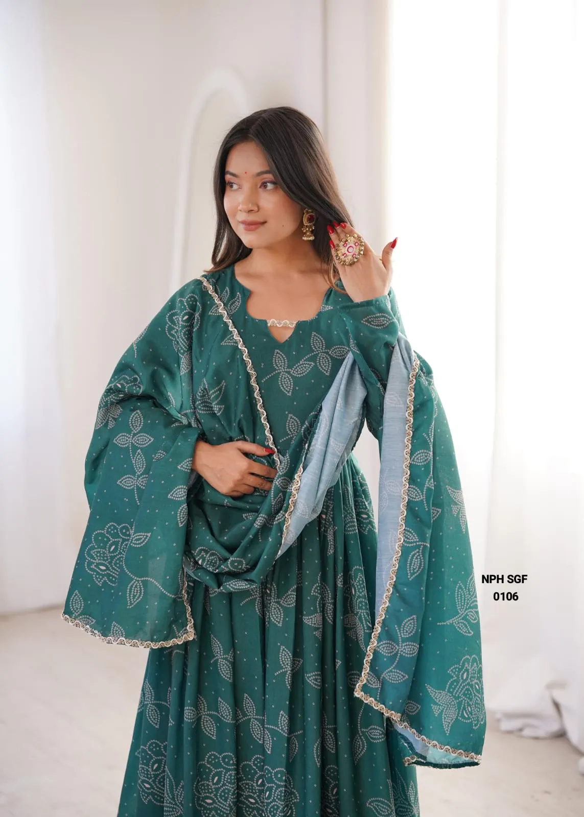 Women's Printed Maslin Gown Set with Pant & Dupatta
